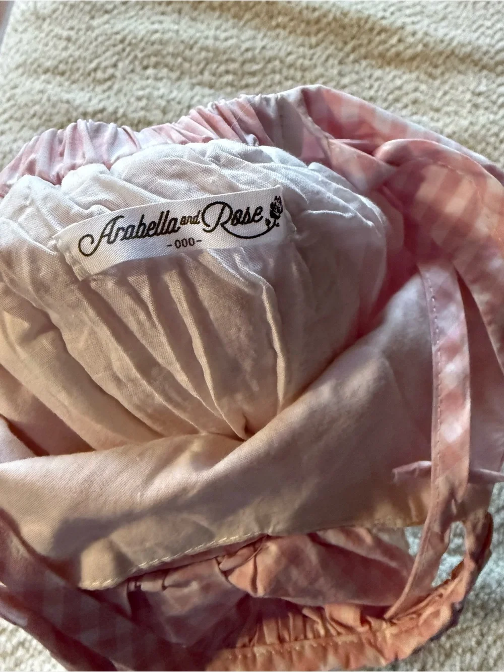 Arabella & Rose Pink Gingham Ruffled Baby Romper with Lace Trim Size 0-3 Months